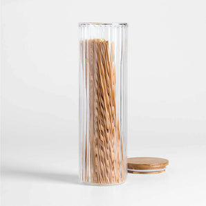 Large Plisse Glass Canister with Wood Lid by Laura Kim.