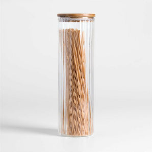 Large Plisse Glass Canister with Wood Lid by Laura Kim.