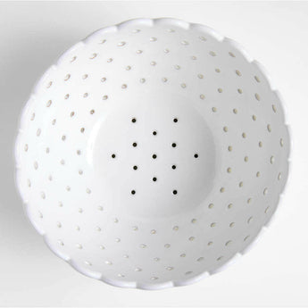 Large White Scallop Eyelet Stoneware Colander by Laura Kim.