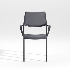 Silla de comedor de exterior apilable cuadrada de malla Lanai con brazos 