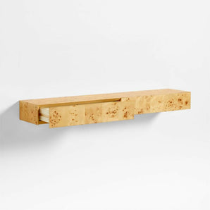 Leon Burl Wood Floating Shelf with Drawer.