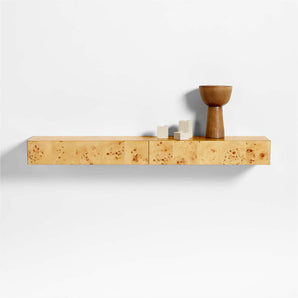 Leon Burl Wood Floating Shelf with Drawer.