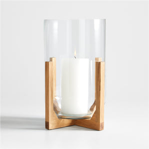 Lois Glass Hurricane Candle Holder with Wood Base 12"