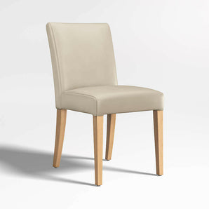 Lowe Bone Leather Dining Chair with Natural Wood Legs.