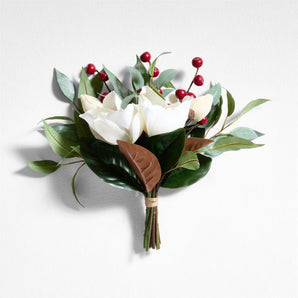 Ramo navideño de magnolia y bayas artificiales de 16"