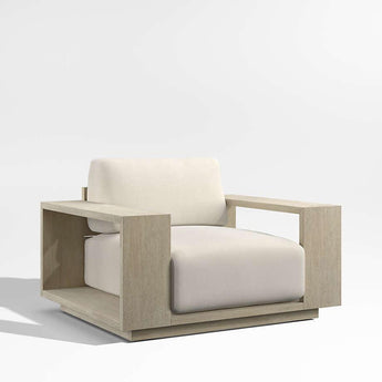Mallorca Wood Outdoor Lounge Chair with Taupe Cushion.