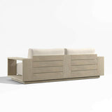 Mallorca 85" Wood Outdoor Sofa with Taupe Cushions.