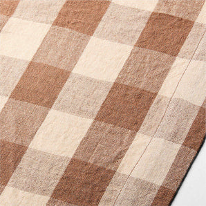 Marin 120" Brown and Natural Buffalo Check EUROPEAN FLAX ™-Certified Linen Runner.