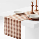Marin 120" Brown and Natural Buffalo Check EUROPEAN FLAX ™-Certified Linen Runner.