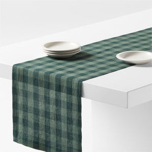 Marin 120" Spruce Green Buffalo Linen Table Runner