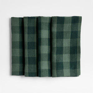 Marin Spruce Green Organic Linen Buffalo Check Napkin, Set of 4
