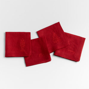Marin Merry Embroidered Christmas Cocktail Napkins, Set of 4