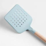 Marin Quiet Blue Silicone and Wood Slotted Turner.
