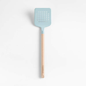 Marin Quiet Blue Silicone and Wood Slotted Turner.