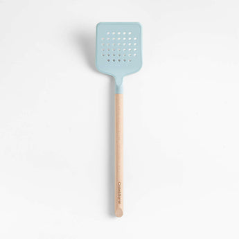 Marin Quiet Blue Silicone and Wood Slotted Turner.
