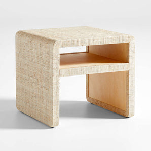 Meadow Grasscloth Side Table with Shelf.