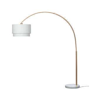Meryl Arc Brass Floor Lamp with White Shade.