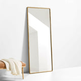 Mirabella Brass Metal Rectangle Floor Mirror 32"x76".
