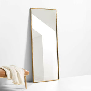 Mirabella Brass Metal Rectangle Floor Mirror 32"x76".