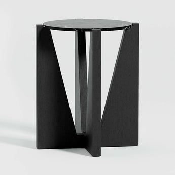 Miro Black Marble Round End Table with Black Ebonized White Oak Wood Base.