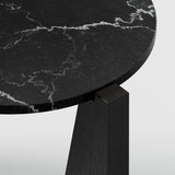 Miro Black Marble Round End Table with Black Ebonized White Oak Wood Base.