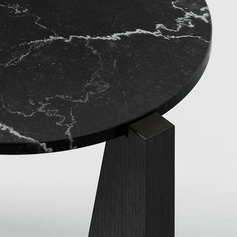 Miro Black Marble Round End Table with Black Ebonized White Oak Wood Base.