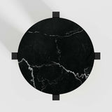 Miro Black Marble Round End Table with Black Ebonized White Oak Wood Base.