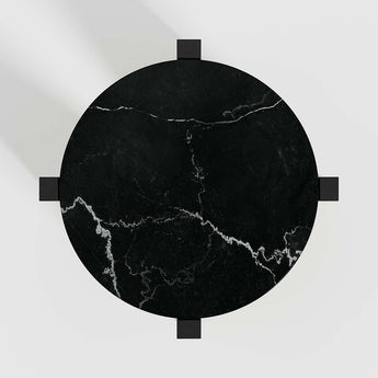 Miro Black Marble Round End Table with Black Ebonized White Oak Wood Base.