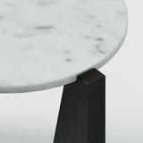 Miro Black Marble Round End Table with Black Ebonized White Oak Wood Base.
