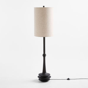 Noir Turned Wood Floor Lamp with Fabric Shade