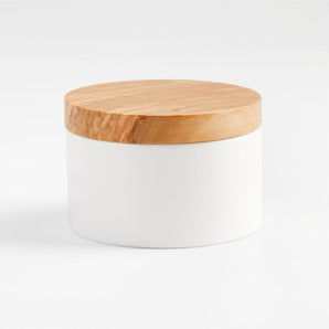 Crate & Barrel Olivewood and Ceramic Salt Cellar