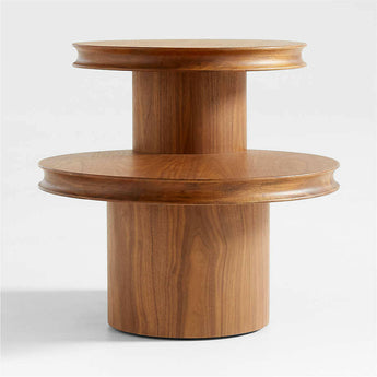 Oro Natural Walnut Wood Tiered Side Table.