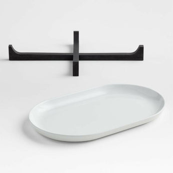 Oven-to-Table Oval Platter with Black Wood Trivet.