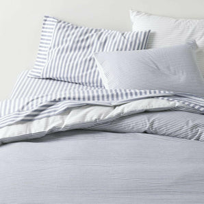Oxford Shirting Light Indigo Blue Organic Cotton Reversible Full/Queen Duvet Cover.