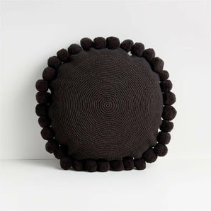 Pico 18" Black Round Pom Pom Pillow.
