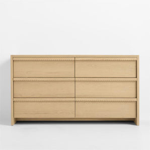 Kids Raya 58" Natural Oak Wood Wide 6-Drawer  Dresser