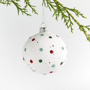 Glitter Dot White Glass Ball Christmas Tree Ornament