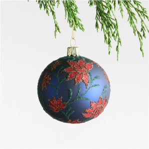 Adorno de árbol de Navidad con bola de flor de Pascua roja europea