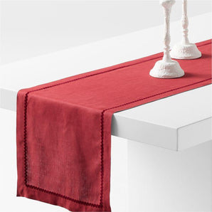 Red Rickrack Trim 120" Linen Table Runner