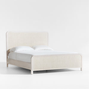 Rica White Wood and Grasscloth Queen Bed