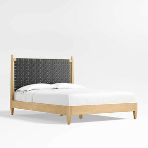 Rio Black Leather and Wood Bed