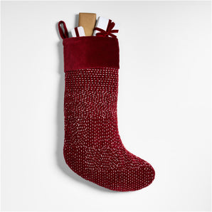 Calcetín navideño de terciopelo rojo Sashiko