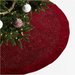 Falda para árbol de Navidad de terciopelo rojo con bordado Sashiko