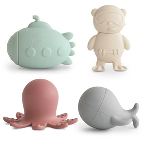 Set de baño infantil Mushie Sealife sin moho, paquete de 4