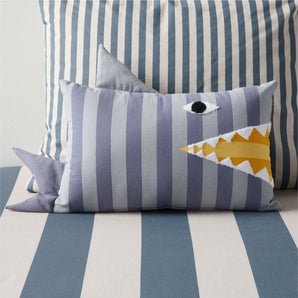 Kids Shark Face Striped Embroidered Throw Pillow