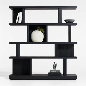 Shelter 72" Wide Charcoal Wood Open Room Divider Bookcase with Shelves.