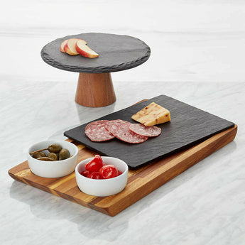 Slate and Wood Serving Board with Bowls.