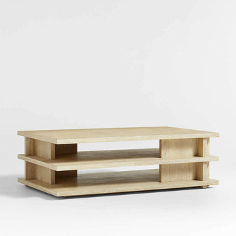 Stria Cerused Natural Oak Wood 56" Rectangular Storage Coffee Table.