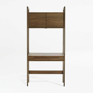 Tate Walnut Bookcase Desk with Outlet.