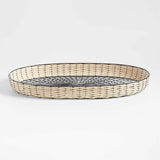 Toma Oval Black and Off White Rattan and Metal Decorative Tray 30".